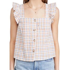 Madewell Seersucker Gingham Ruffle Strap Tank
